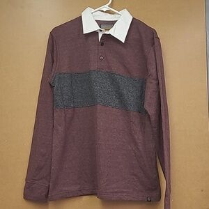 Burnside Size M Burgundy Grey Longsleeve Collared Top